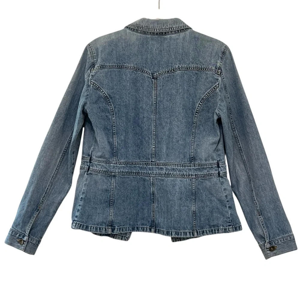 DKNY Jeans Y2K Denim Jacket Button Front Embroidered Cuff - Picture 4 of 8